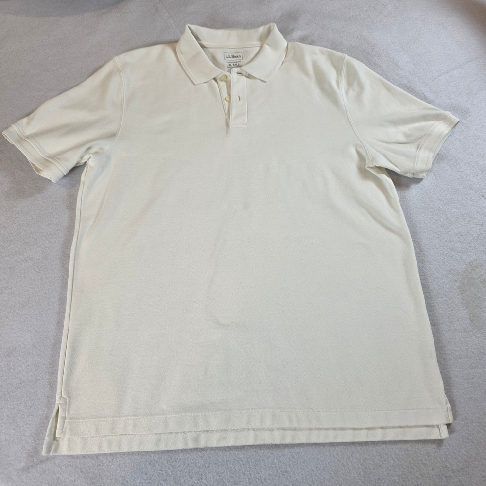 LL Bean Mens XL Tall Winter White Cotton Pique Polo Shirt 300455 Traditional Fit